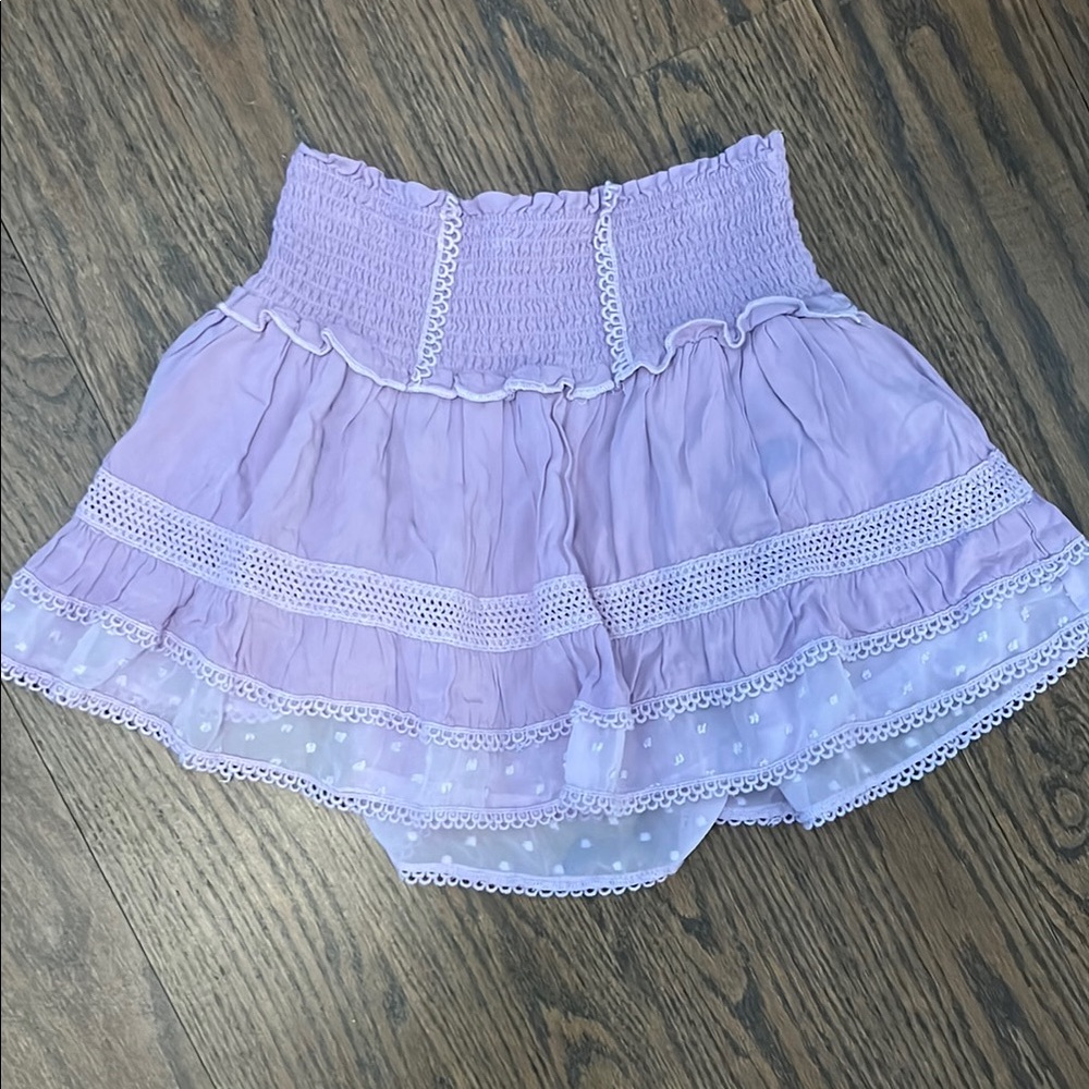 Katie J NYC Purple Bubble Mini Skirt with Smocked Ruffles